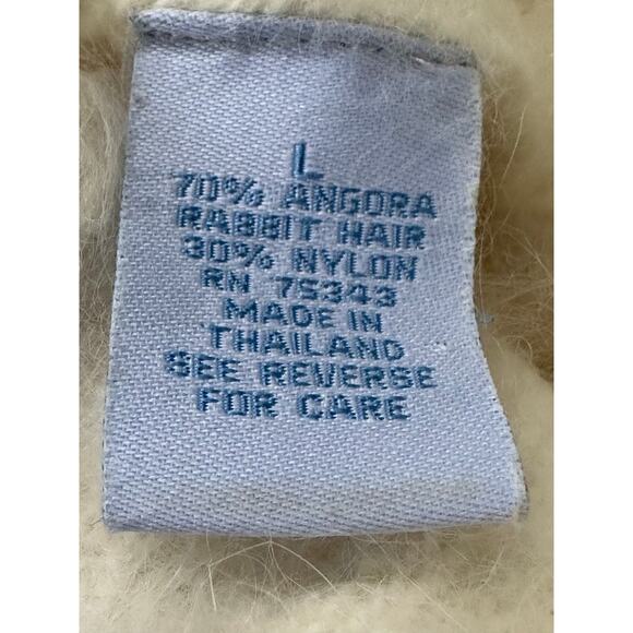 Angora Fuzzy Vintage sweater White turtleneck Pullover side zipper Sz S/M - Picture 6 of 11